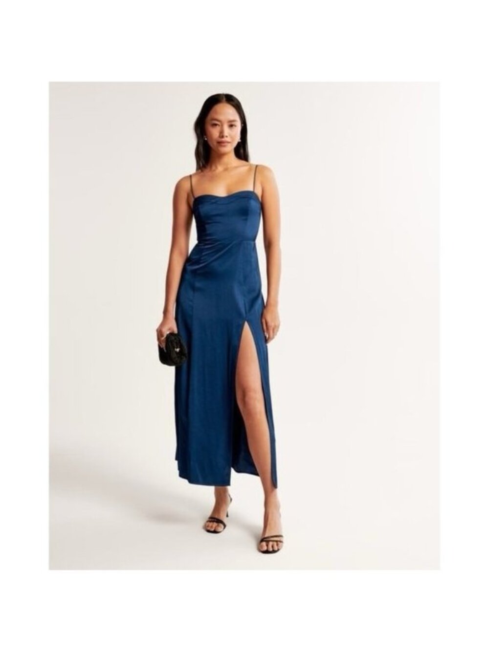 ABERCROMBIE & FITCH Women’s Camille Satin Slit Midi Slip Dress Blue Size XXS P